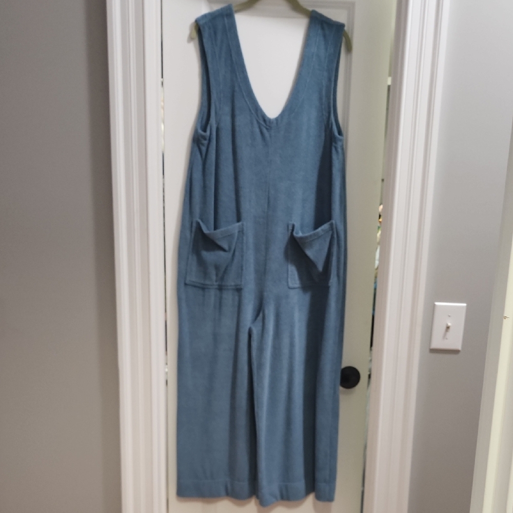 Blue Free People Beach Terry Cloth Sleeveless Jumpsuit with Pockets